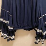 Surf Gypsy Navy Blue Hold My Mimosa Boho Tiered Bell Sleeve Crop Top Size Small Photo 9