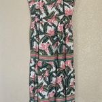 Loft Paradise Tiered Maxi Dress Green Pink Floral Palm Leaf Linen Blend Size 4 Photo 3