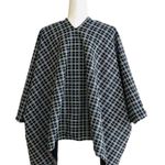 None Cape Wrap Poncho Navy Blue White Plaid Open Front Reversible Cape Wrap Size L/XL Photo 4