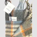 EDINBURGH 100% LAMBSWOOL SCARF CHEQUER ORANGE GREY BLUE (24534) 56x12 NWT Gray Photo 3