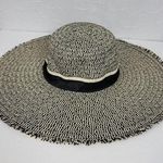 Womens Beach Hat One Size Black Tan Straw Wide Brim Fringe Summer Beach Sun Hat Photo 0