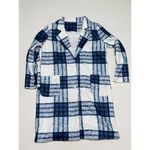 None Check Plaid Lightweight Coat Jacket Button Front Pockets White Blue Women's XL Photo 11