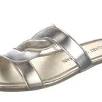 Stuart Weitzman NEW 7.5 Ibiza Woven-Strap Flat Slide Sandal Metallic Silver Gold Photo 5