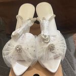 Chic White Rhinestone Embellished Mules Size 8 Photo 0