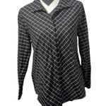 Chico's  No-Iron Grid Check Blouse Size 0 (4/6) Black White Button Up Photo 0