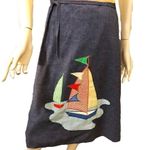 Vintage 1970s Sailboat Wrap Denim Skirt Medium Gingham Print Blue Size undefined Photo 10