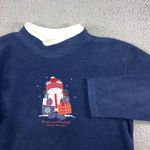 Vintage Christmas Cat Holiday Sweater Women Large Fleece Mock Neck Retro 80s 90s Blue Photo 0