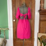 OPT Hot Pink Open Back Scalloped Edge Puff Sleeve Midi Dress Photo 8