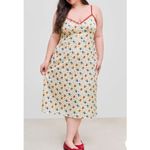 Cider  Curve 2X Midi Slip Dress Floral V Neck Lace Trim Smocked Cream Red Blue Photo 1