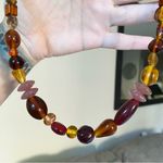 Anthropologie New! Here Comes Fall XL Beaded Stone Necklace Chocolate Brown Pink Photo 4