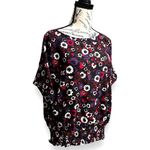 Michael Kors L Azalea Floral Black Blouse Roll Tab Sleeve Gold Button Retro Boho Photo 2