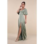 Lulus NWT  Elegant Confidence Sage Satin Flutter Sleeve Cutout Maxi Dress Size S Photo 8