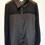 Camila Coelho  Black Satin & Sheer Button Down Shirt - size XL Photo 0