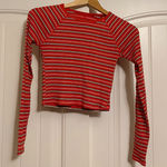 Arizona Jeans Arizona Jean Co Crop Top Small Long Sleeve Striped Red Ribbed Cotton Blend Y2K Photo 0