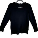 Adrianna Papell Black Long Sleeve Lace Trim Lightweight Tight Knit Sweater Sz S Photo 0
