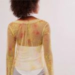 Free People  Intimately Postcard From Paris Long Sleeve Top M Yellow Floral Lace Photo 1