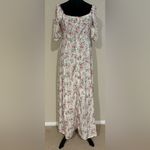 None EUC Women's White and Pink Bohemian Floral Print Puff Sleeve Dress Size Medium Photo 4