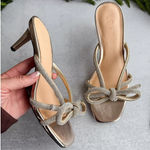 Loft Bow Sparkle Holiday Slip On Square Toe Mule Kitten Heel Sandals Gold 8 Photo 0