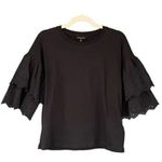 Topshop T7 Y2K VTG Black Ruffle Eyelet Bell Sleeve T Shirt Top Boho Photo 4