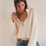 Free People  Off-White Greta Half Zip Cropped Sweater Womens Size L Photo 1