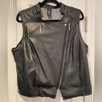 Lane Bryant Size 18 Black Faux Leather Asymmetrical Zip Jersey Lined Moto Vest Photo 0
