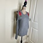 Alya Gray Cold Shoulder Sweater with Rose Embroidered Flowers Size Large Photo 3