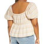 BP New Plaid Sweetheart Neck Peplum Puff Sleeve Photo 5