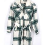 BLANK NYC Plaid Long Belted Shirt Jacket Shacket Green White Women's XS Photo 0