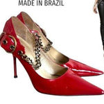 American Vintage RARE 2000'S VTG. RED CHAIN LINK BIG BUCKLE STILETTO HEELS 6 EUC MADE IN BRAZIL Photo 0