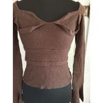 Knit Mix Brown Sweetheart Neck Crop Top Ribbed Sweater Bell Sleeve Sz S Photo 1