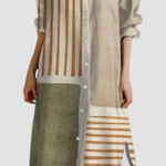 Geometric Medium Printed Midi Dress Boho‎ Geometric Color Modest Photo 0