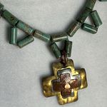Artisan Handcrafted Turquoise Tube Bead Mixed Metal Cross Centerpiece Necklace Blue Photo 3