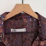 ZARA Patchwork Oversized Blouse Top Sheer Brown Paisley Size Large Photo 4