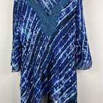 Catherines  Blue White Crinkle Sharkbite Hem Crochet Neckline Tunic Top Size 2XWP Photo 0