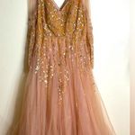 Mac Duggal  EMBELLISHED V NECK LONG SLEEVE A LINE GOWN size 14 in pink Photo 2