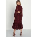 Lulus Desired Aesthetic Wine Red Floral Burnout Long Sleeve Midi Dress Size L Photo 12
