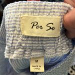 Per Se Linen Shorts  Blue White Striped Elastic Drawstring Waist Photo 7
