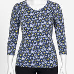 St. John Sport Womens M White Navy Yellow Daisy Print 3/4 Sleeve Stretch Medium Photo 0