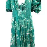 Free People  Green Floral Martine Smocked Puff Sleeve Mini Dress M NWT Photo 3