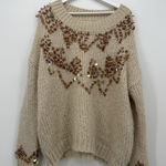 ZARA  Cream Brown Oversized Sequin Sweater Mohair Wool Size Medium Photo 0