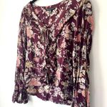 American Eagle Floral Blouse Shirt Purple Flowy Long Sleeve Photo 2