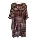 ZARA  Tan Brown Red Check Plaid Oversized Midi Dress - Pockets Roll Tab Sleeves L Photo 2