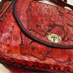 Red Leather Floral Tooled Shoulder Bag Purse Photo 4