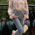 Floral Print Flounce Sleeve Crop Blouse With Long Sleeves Photo 13
