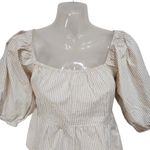 Sim & Sam Cottagecore Blouse Puff Sleeve Square Neck Striped White Tan Medium Photo 2