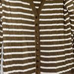 Zenana Outfitters  Striped Snap V-neck Cardigan Brown White Sz XL Photo 2