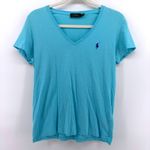 Ralph Lauren Polo Womens V Neck T Shirt Blue Cotton Pony Logo Size Medium- READ Photo 1