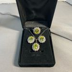 Jewelry set of Necklace, Earrings and ring (SZ 9) Silvertone Yellow/Green stone Silver Photo 1