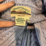 Aran Crafts Chambray Blue Merino Wool Zip Front Cardigan Sweater Pockets Medium Photo 4