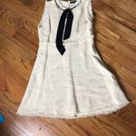 ZARA  Cream Tweed Sleeveless Dress with Black Bow Photo 3
